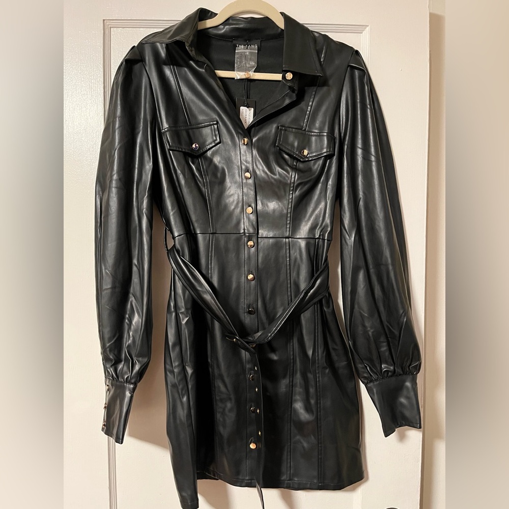 Elegant Black Leather Belted Jacket